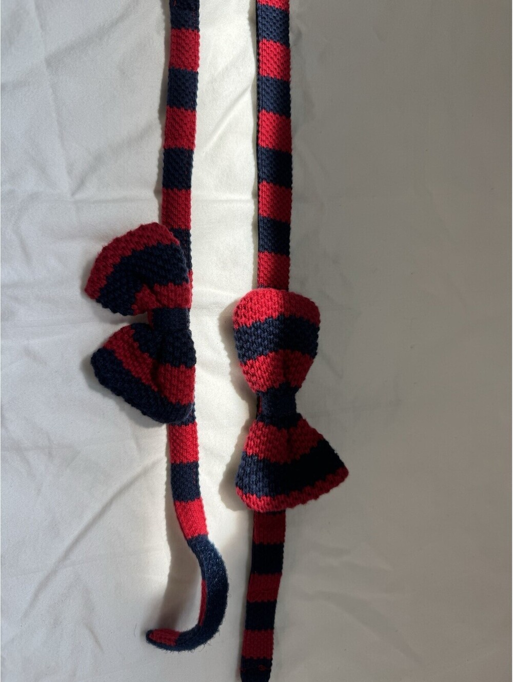 Pair of Striped Mid Pie Red & Navy Striped Knit bow ties little boys - 2 sizes